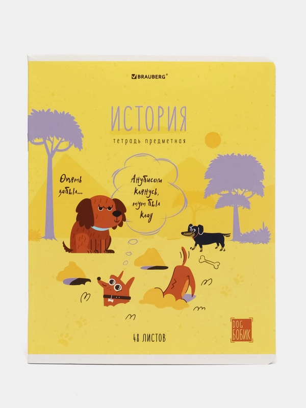 Тетрадь 48 листов в клетку предметная для школы, история, Brauberg Dog Бобик, 404789