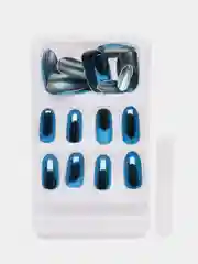 Индиго накладные ногти с дизайном хром, 24 штуки + клей
