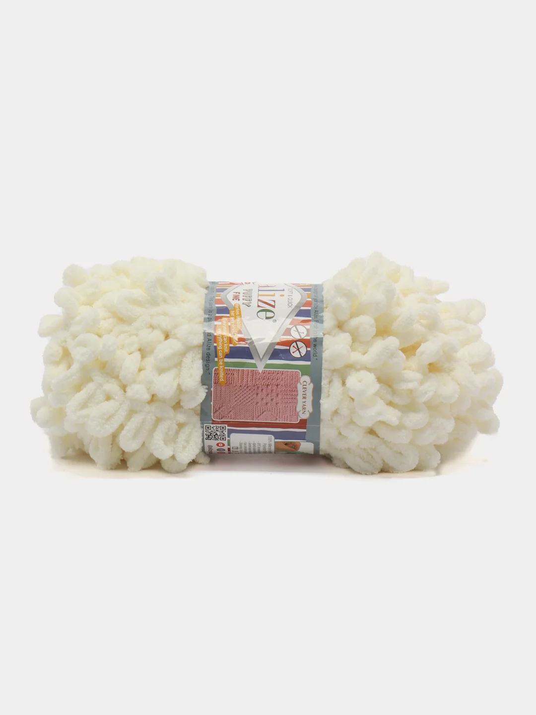 Молочный пряжа плюшевая турецкая Alize Puffy Fine ( с маленькими петлями) 1 шт