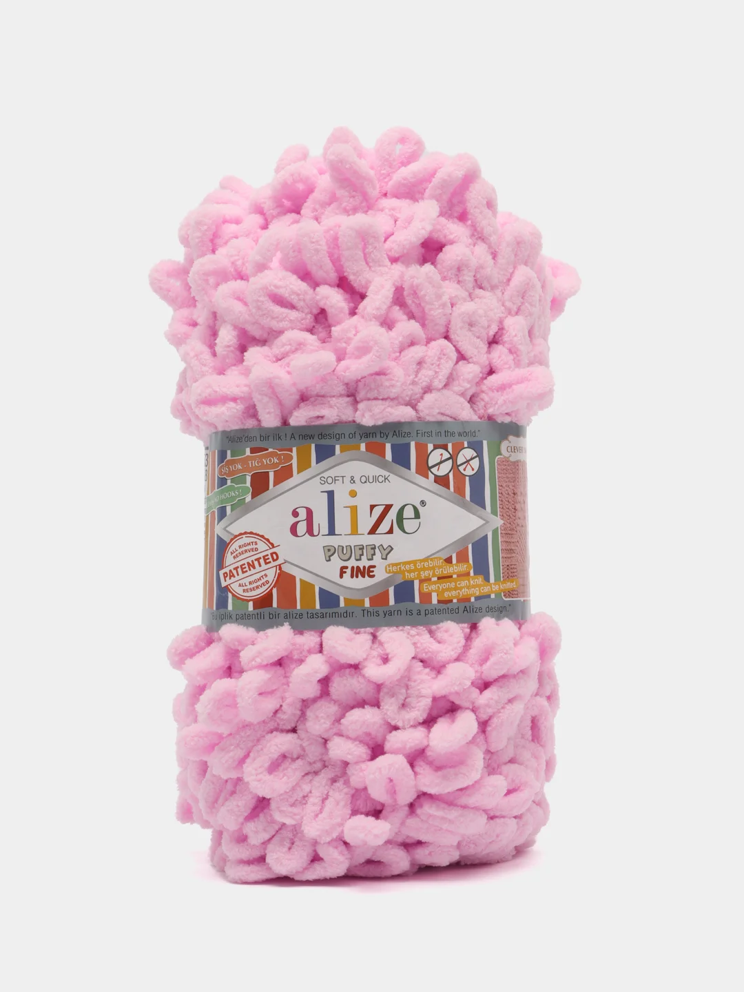 Розовый пряжа плюшевая турецкая Alize Puffy Fine ( с маленькими петлями) 1 шт