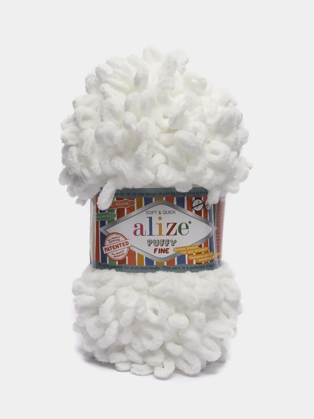 Белый пряжа плюшевая турецкая Alize Puffy Fine ( с маленькими петлями) 1 шт