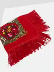 Марсала платок женский, в русском стиле, с бахрамой, с цветами