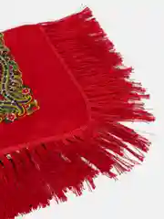 Марсала платок женский, в русском стиле, с бахрамой, с цветами