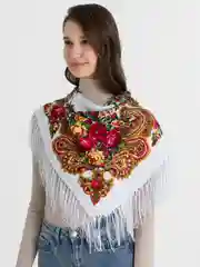 Серый металлик женский русский платок, с бахромой