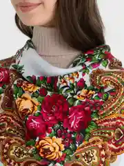 Серый металлик женский русский платок, с бахромой