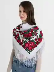 Бежевый женский русский платок, с бахромой