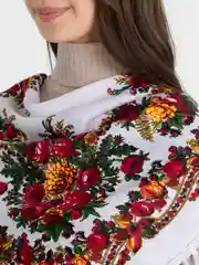 Разноцветный женский русский платок, с бахромой