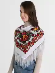 Разноцветный женский русский платок, с бахромой