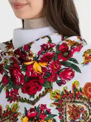 Прозрачный платок женский, в русском стиле, с бахрамой, с цветами