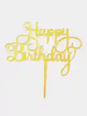 Золотой топпер для торт "Happy Birthday"