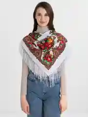 Светло-жёлтый женский русский платок, с бахромой