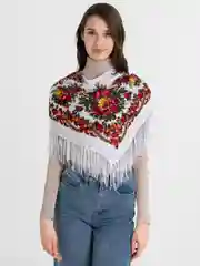 Разноцветный женский русский платок, с бахромой