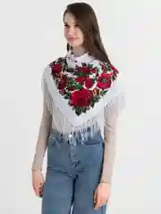 Мятный женский русский платок, с бахромой