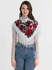 Мятный женский русский платок, с бахромой