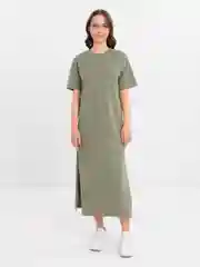 Оливковый платье женское однотонное, длинное