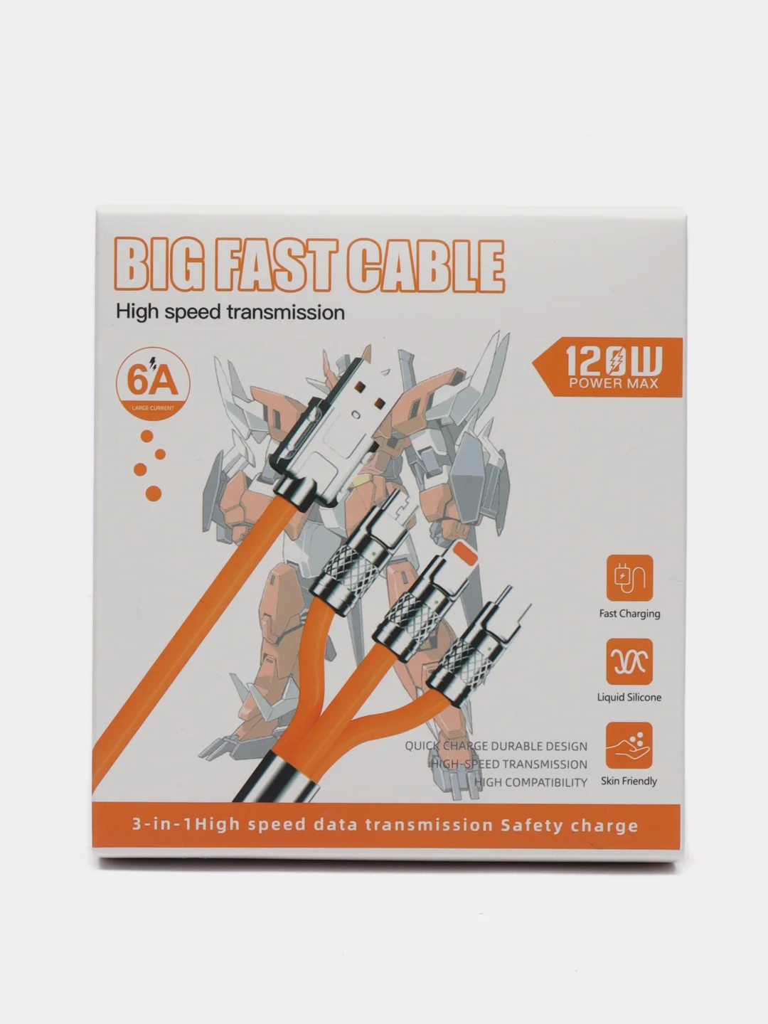 Голубой кабель 3 в 1, 120 Вт, Type-C, Lightning, micro USB