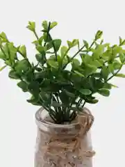 Зеленый цветок искусственный в стеклянном горшке