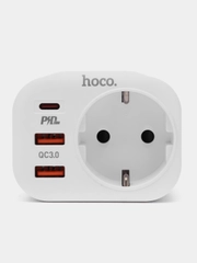 Сетевой фильтр Hoco NS3, 1 розетка, выходы 2xUSB, QC3.0, 18W, Type-C, PD20W