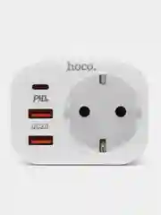 Белый сетевой фильтр Hoco NS3, 1 розетка, выходы 2xUSB, QC3.0, 18W, Type-C, PD20W