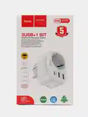 Белый сетевой фильтр Hoco NS3, 1 розетка, выходы 2xUSB, QC3.0, 18W, Type-C, PD20W