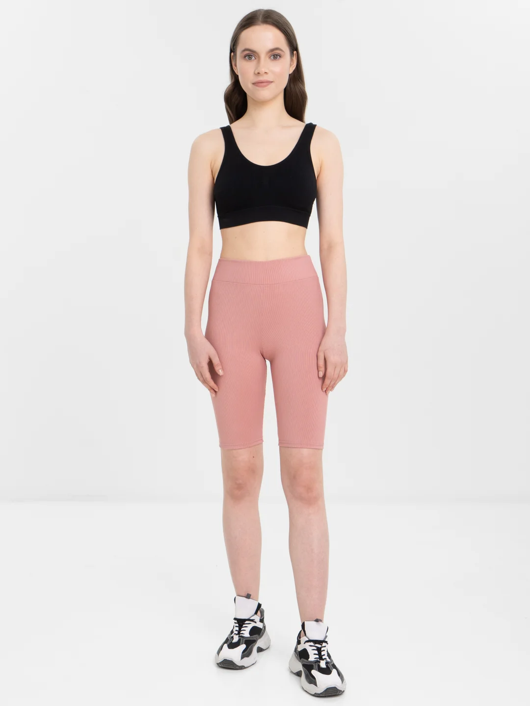 Коралловый меланж велосипедки в рубчик "Sport Collection"