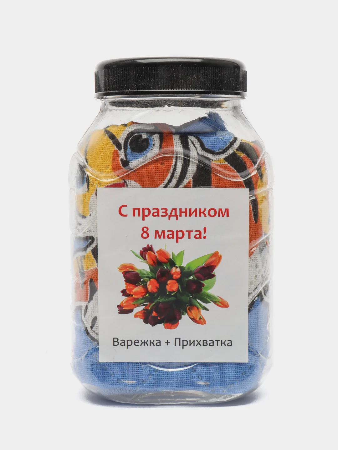 Разноцветный подарочный женский набор на 8 марта: варежки и прихватка