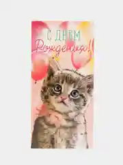 Горчичный конверт для денег "С Днем рождения",  16,5 х 8 см (женский, детский,мужской)