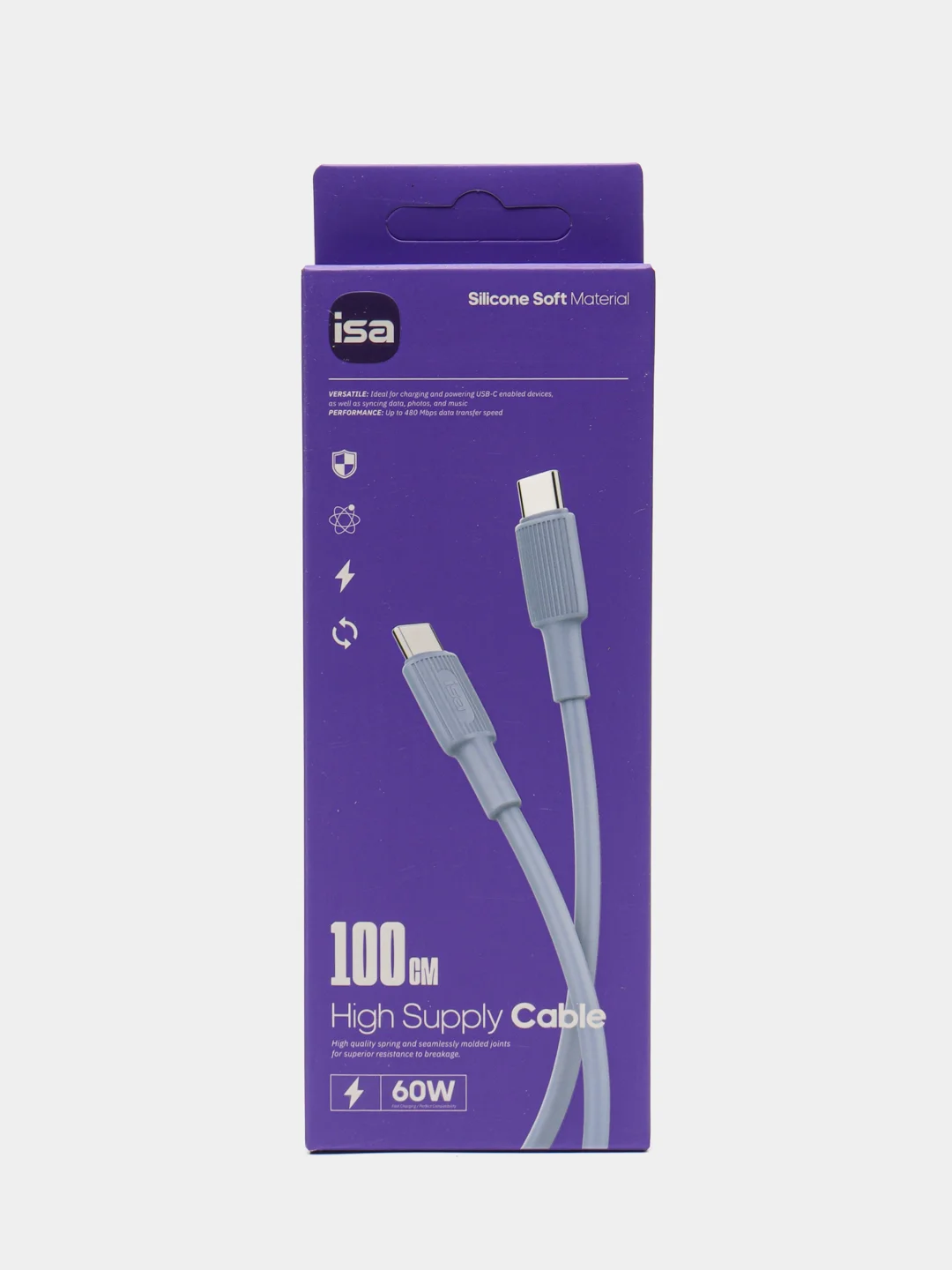 Светло-синий кабель для быстрой зарядки ISA силиконовый Type-C / Type-C, 60W