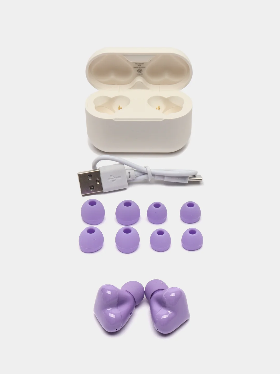Фиолетовый беспроводные наушники Hear Buds TW-02 в форме сердца с микрофоном, Bluetooth