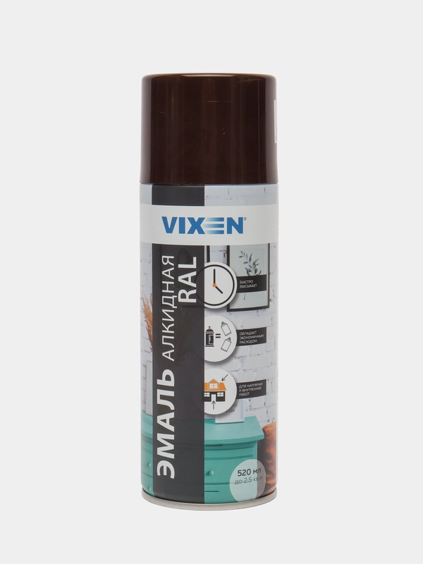 Эмаль аэрозоль, универсальная, алкидная, VIXEN, RAL 8017, шоколадно-коричневая, 520 мл