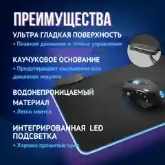 Коврик игровой для клавиатуры и мышки с RGB подсветкой, компьютерный коврик