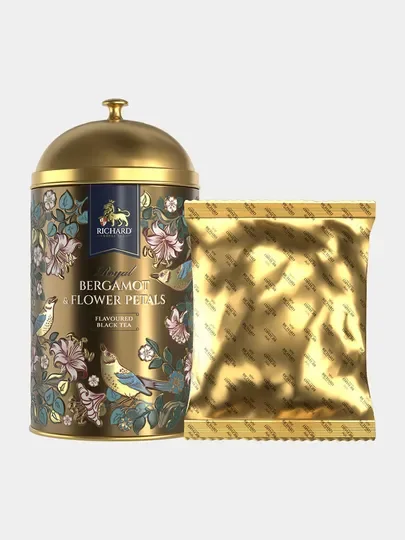 Золотой чай черный листовой Richard Royal Bergamot & flower Petals, ароматизированный, ж/б, 60г