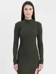 Зелёный хаки платье лапша миди с разрезом