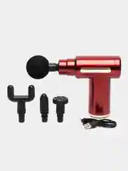 Красный мышечный массажер для тела Fascial Gun,ударный,перкуссионный,антицеллюлитный/ 4 насадки
