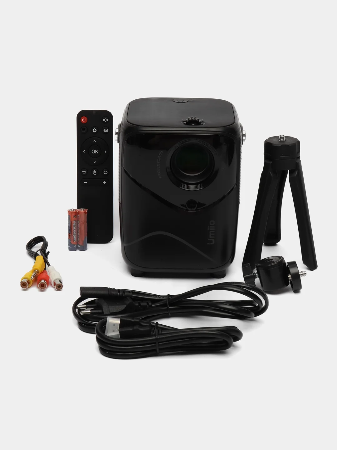 Черный проектор Umiio Pro+Q, Android , FullHD-TV, HDMI вход, Wi-Fi, Bluetooth, со штативом