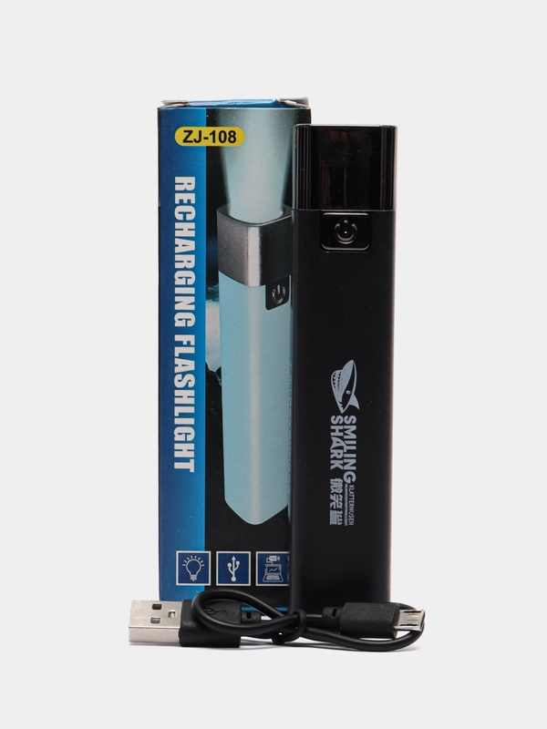2 в 1 USB-фонарик И Мобильный Источник Питания,Smiling Shark,с зарядкой от microUSB
