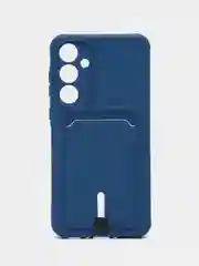 Синий чехол Samsung Galaxy A35 / Самсунг Галакси А35, силиконовый с карманом для карты