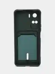 Тёмно-зелёный чехол Honor 90 Lite / Хонор 90 Лайт, силиконовый с карманом для карты