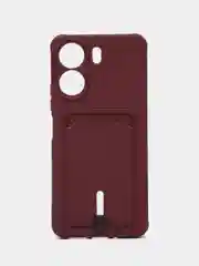 Бордовый чехол Xiaomi Redmi 13C / Poco C65, Редми 13С / Поко С65, силиконовый с карманом для карты