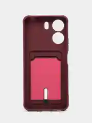 Бордовый чехол Xiaomi Redmi 13C / Poco C65, Редми 13С / Поко С65, силиконовый с карманом для карты