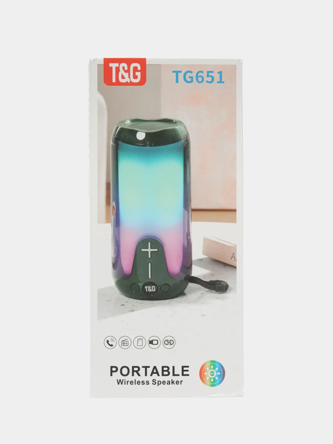 Зеленый портативная беспроводная Bluetooth-колонка TG 651, с радио и светомузыкой