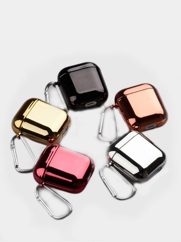 Чехол для беспроводных наушников AirPods 1, 2, 3 Pro, с карабином, глянцевый Аирподс