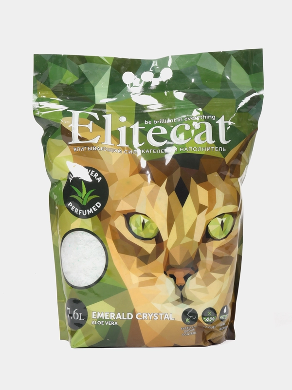 Наполнитель впитывающий ELITECAT "Emerald Crystal Aloe Vera", силикагель, 7.6л