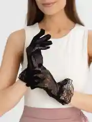 Черный женские перчатки сетчатые бальные прозрачные ажурные черные