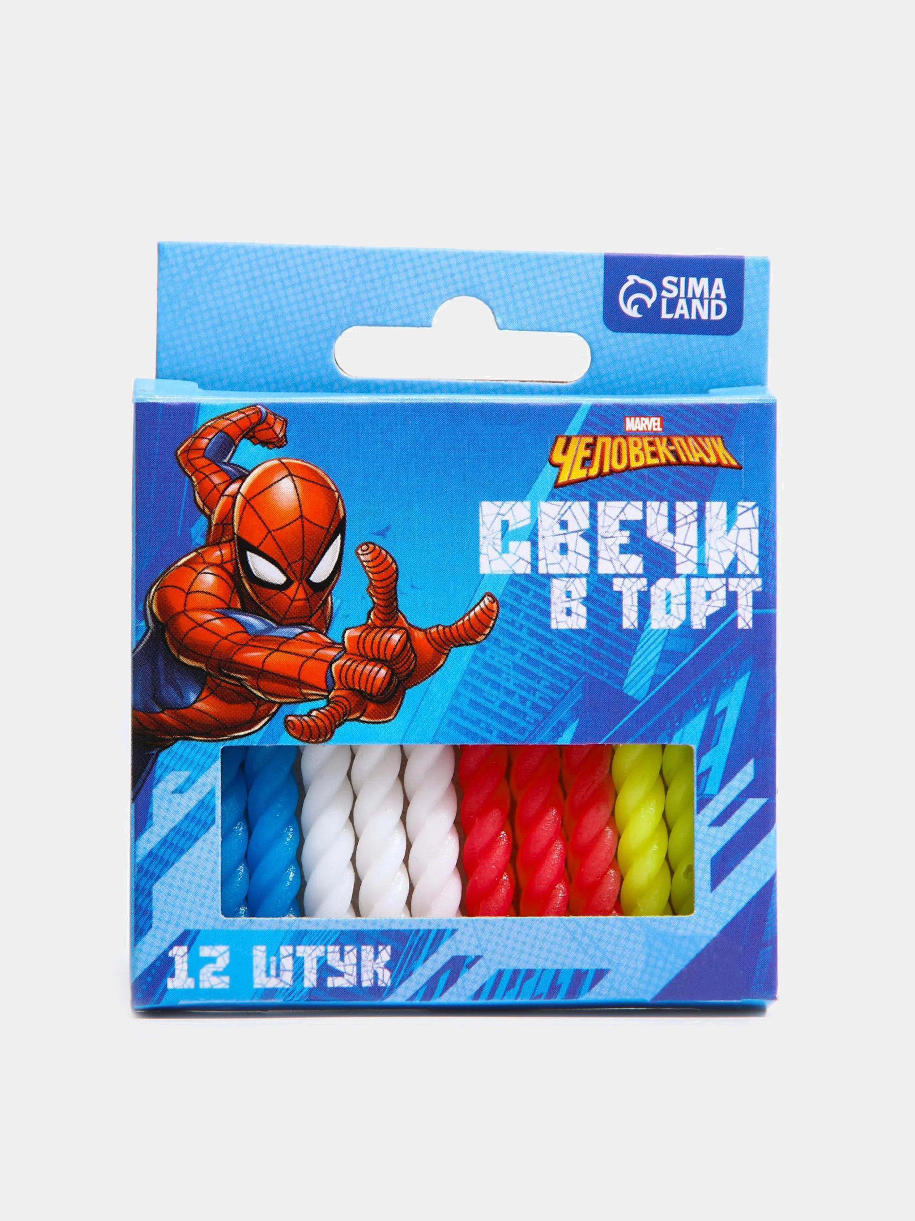 Синий набор витых свечей для торта "Человек-Паук"