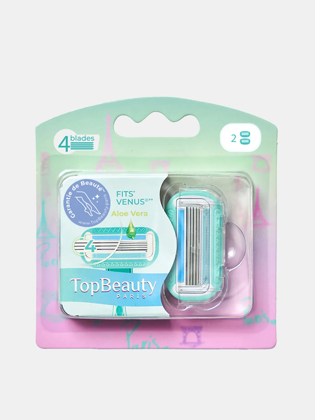 Бирюзовый сменные кассеты TopBeauty Paris, 4 лезвия, совместимые с GILLEТТE Venus