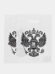 Пакет подарочный бело-черный 30х40 см с символикой Герб 2 шт