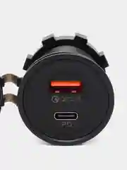 Розетка врезная автомобильная c разъемами быстрой зарядки USB QC3.0 и PD круглая 12V-24V