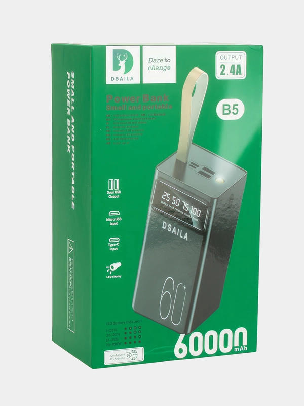 Портативное зарядное устройство Power Bank 30-60 000 mAh DSAILA Micro USB, Type-C, дисплей