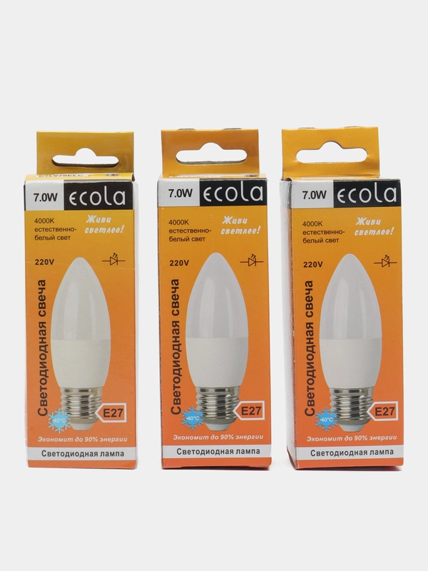 Светодиодная лампочка Ecola candle LED 7/8/9/10Вт E27 4000K/6000K свеча (композит) 100x37